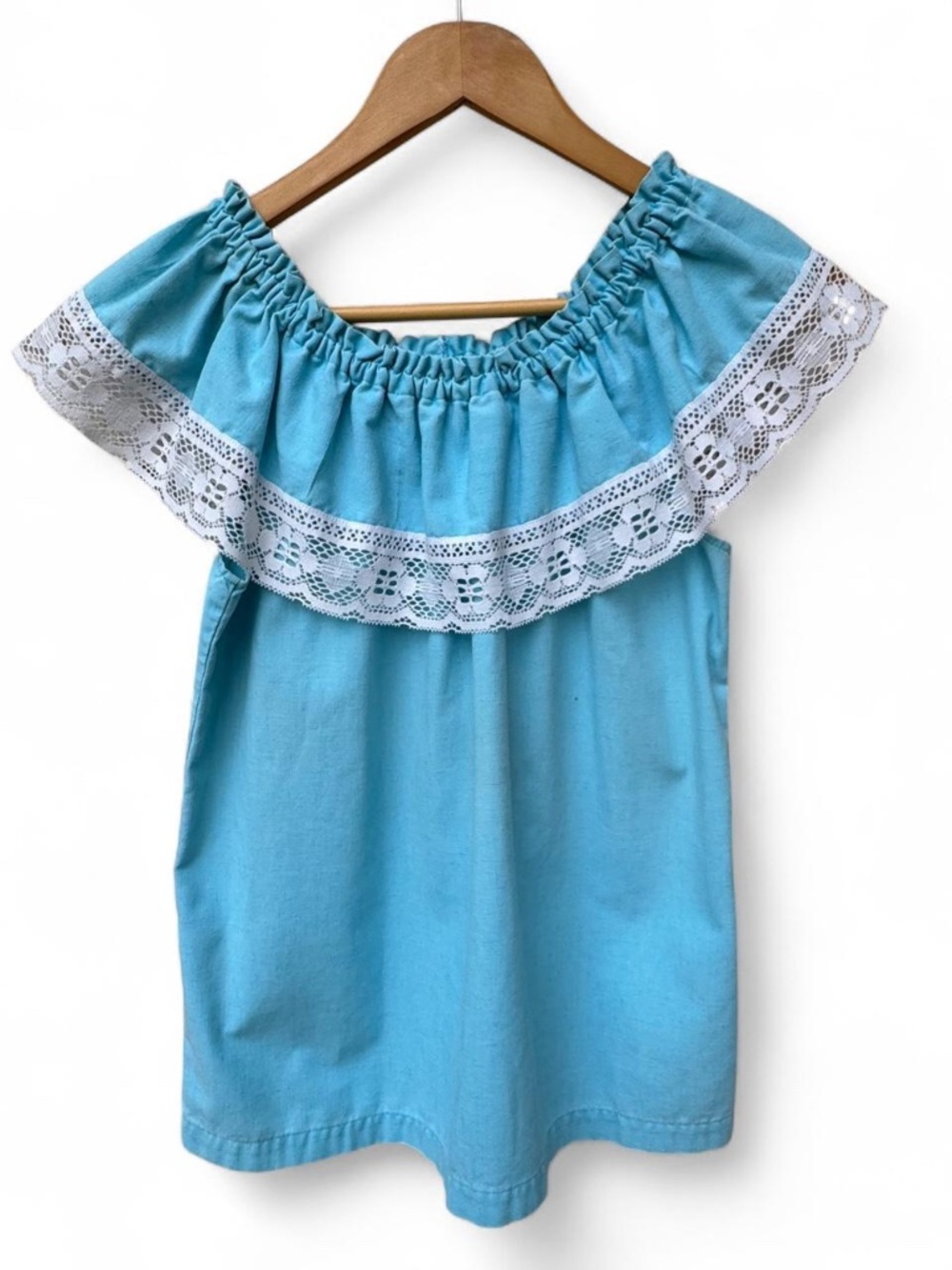 Vintage LADYBOSS Turquoise Blue Mexican Cantina Style Boho Peasant Top Size S